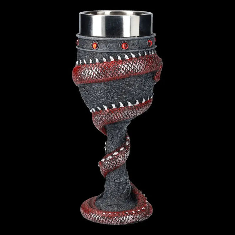 Gold and red Chinese dragon design wine glass with stainless steel stem and 200ml capacity