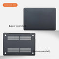MacBook laptop hard protective case in frosted black finish on a MacBook Pro.