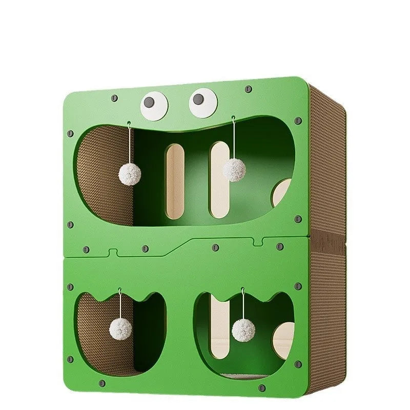Double-layer cat scratching board with integrated nest in cute owl design