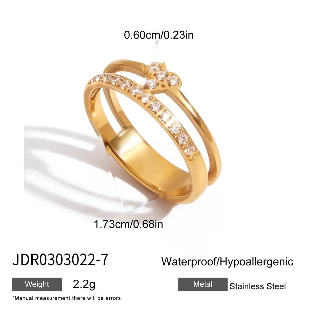Geometric zircon ring with no-fade titanium steel finish in silver tone.