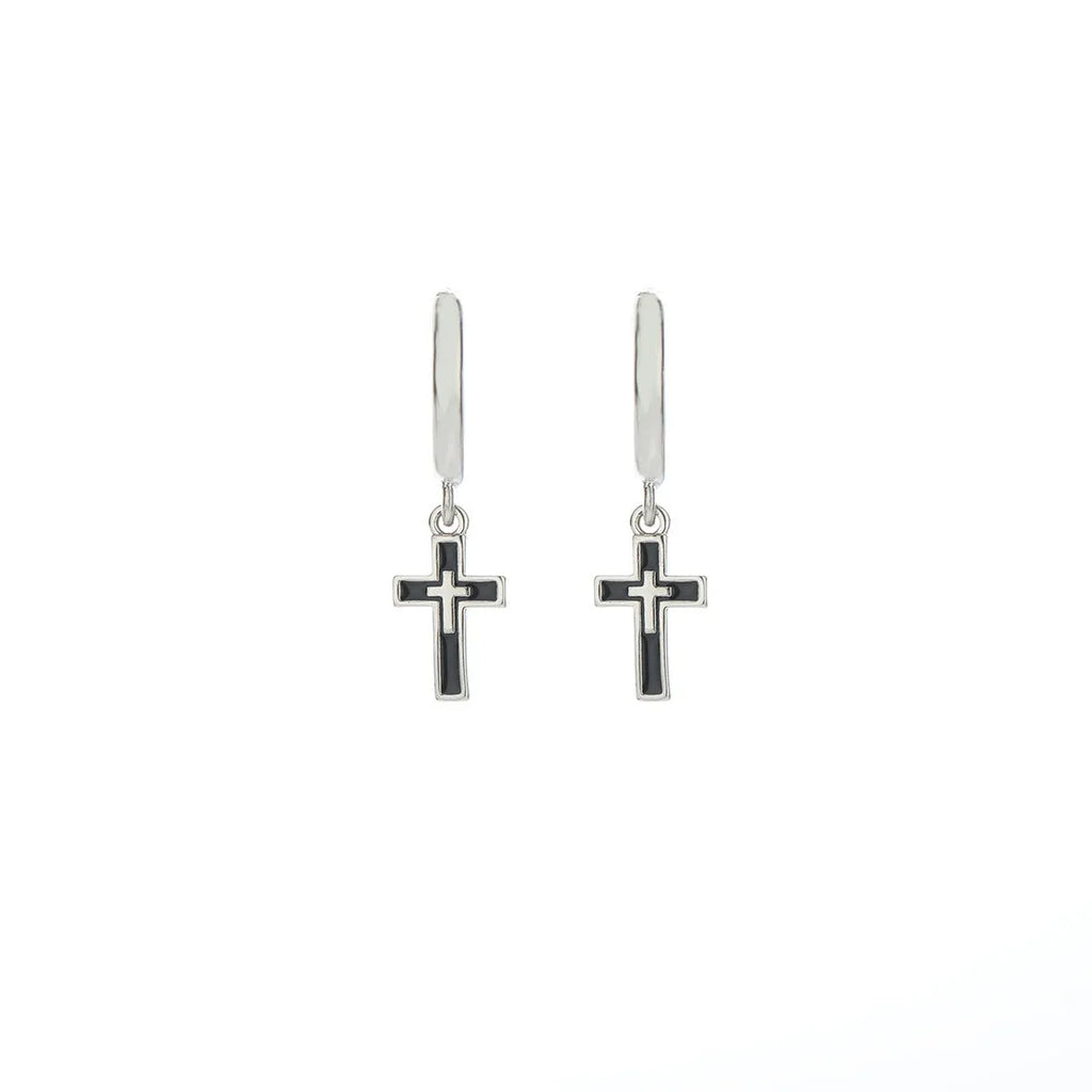Silver plated cross retro earrings for men unisex geometric simple style