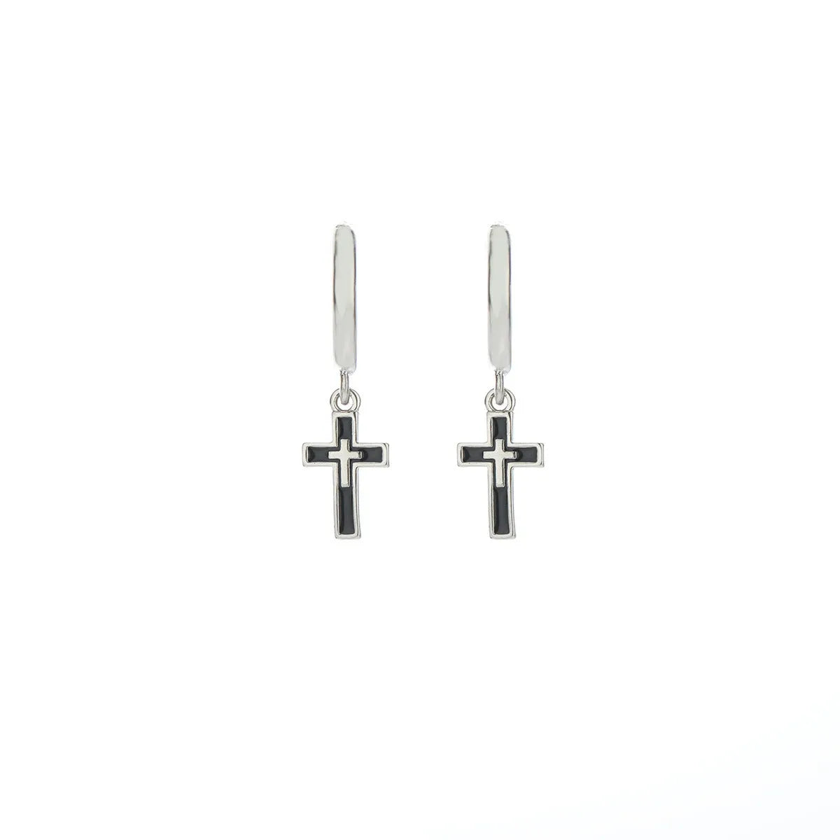 Silver plated cross retro earrings for men unisex geometric simple style