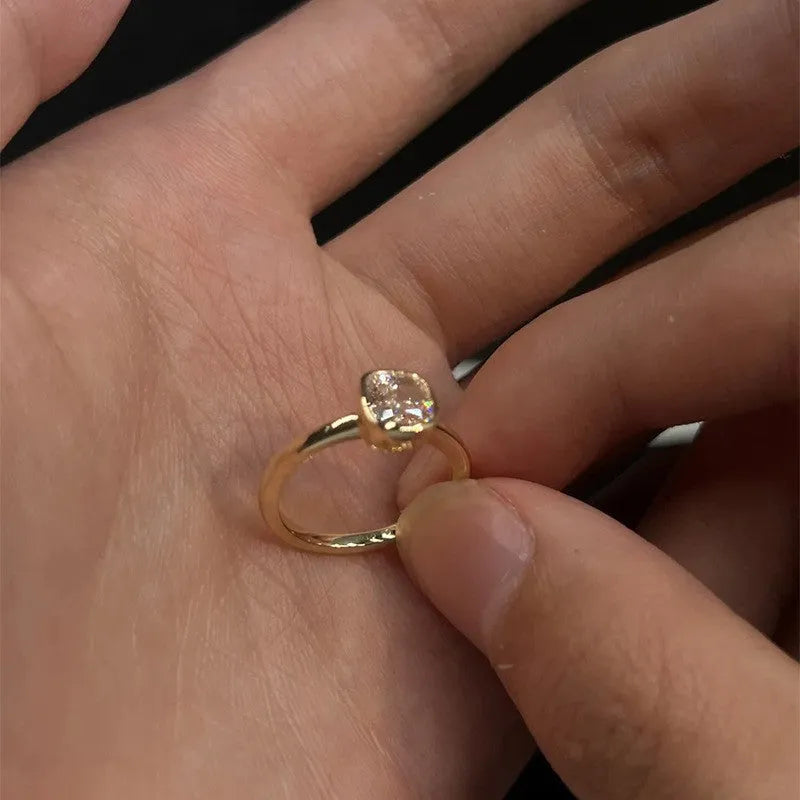Vintage single diamond ring for women adjustable copper electroplated white diamond