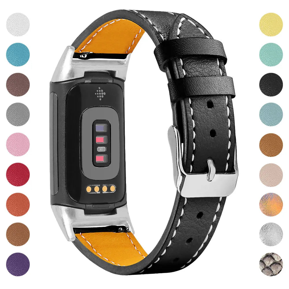 Genuine cowhide leather replacement strap for Fitbit Charge 5 and Charge 6 fitness trackers