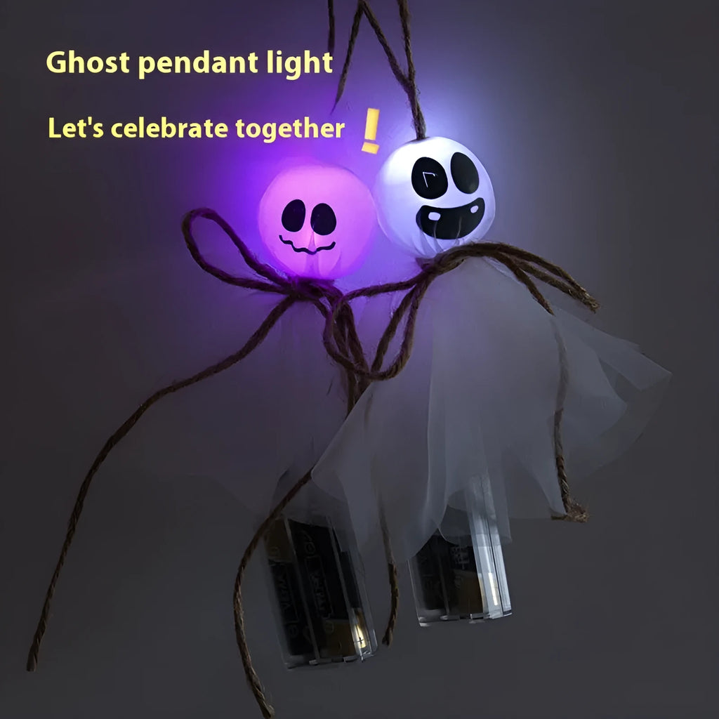 Halloween ghost themed LED string lights with colourful beads for battery-powered party decoration