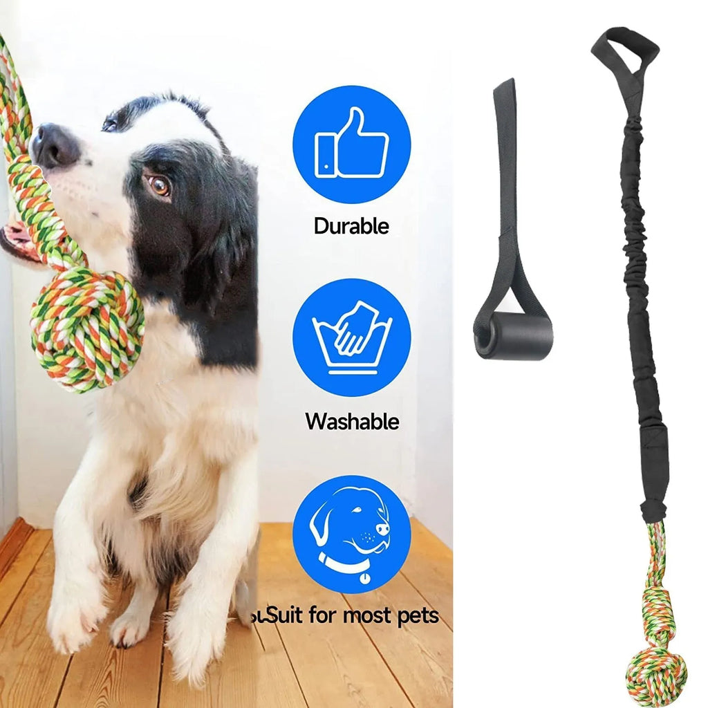 Braided cotton rope dog toy for tug of war and chewing, shown in red colour