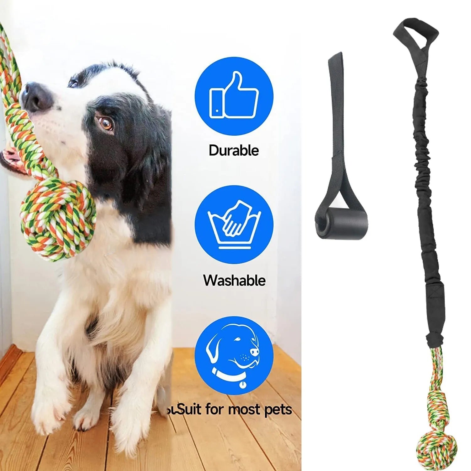 Braided cotton rope dog toy for tug of war and chewing, shown in red colour