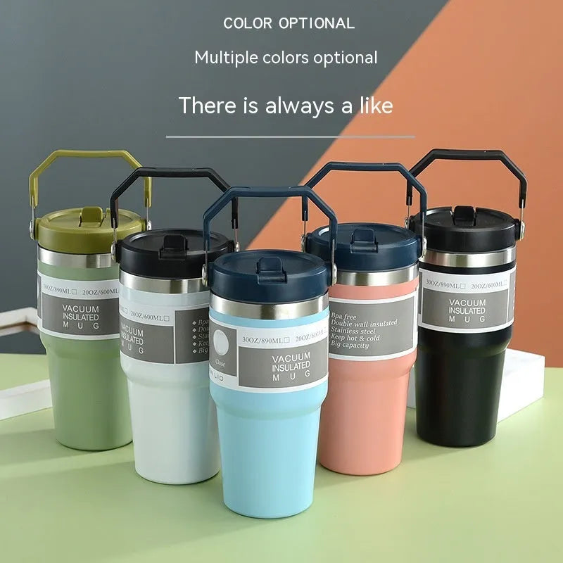 30oz insulated stainless steel travel tumbler with powder-coated finish and splash-proof sliding lid