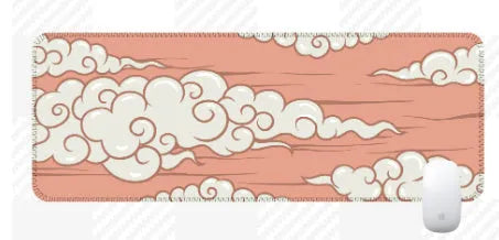 Large natural rubber desk mat with Japanese minimalist pattern on a wooden desk