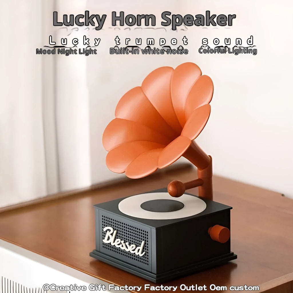 Atmosphere white noise retro Bluetooth speaker in black and red colour with grille front view