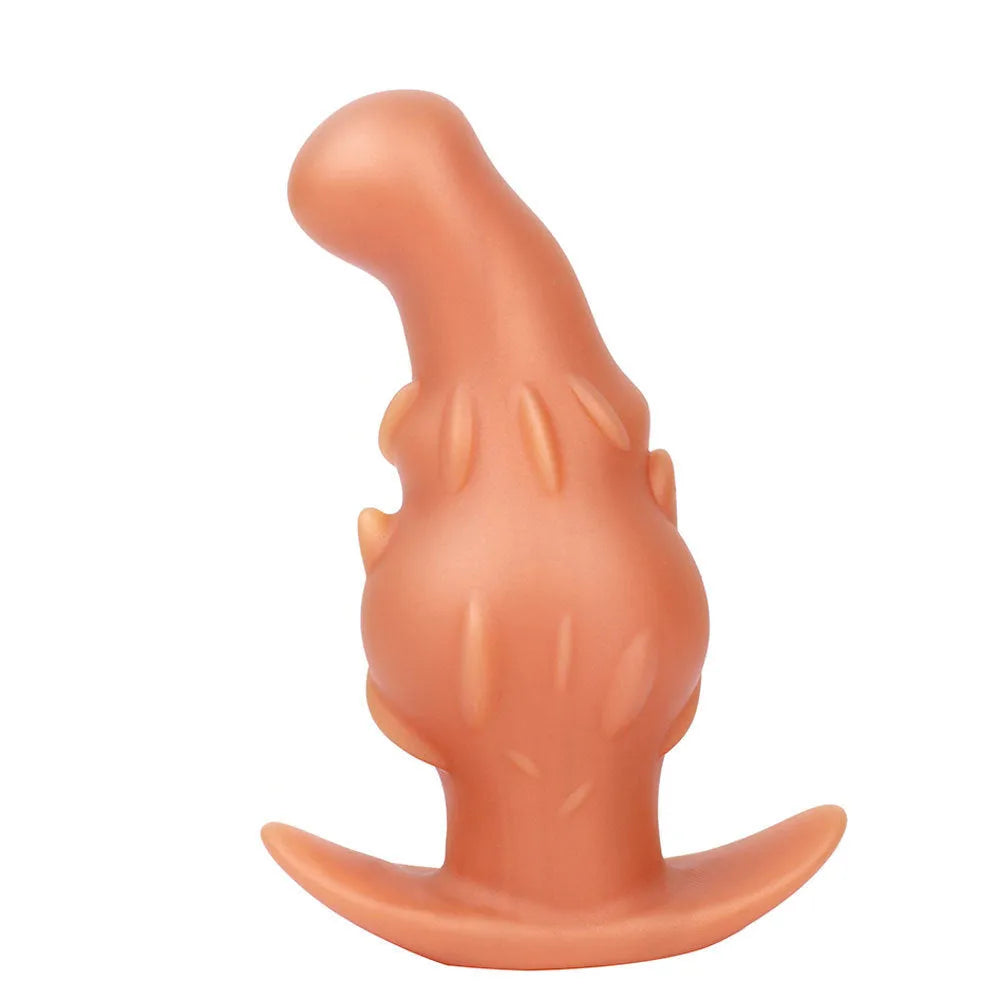 Liquid silicone masturbator sleeve in purple, gold, or black, shown in sizes S, M, L, and XL.