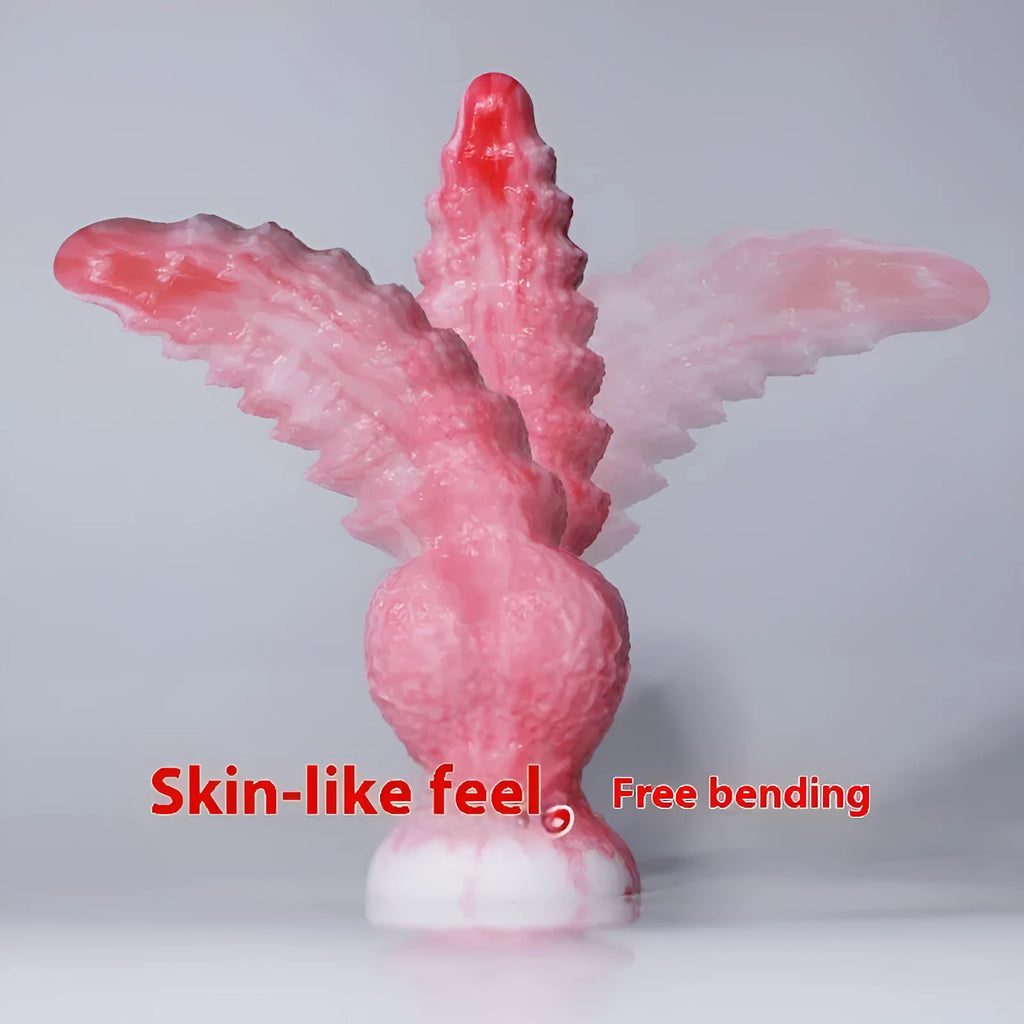 Pink platinum silicone women's masturbation toy shaped like a penis