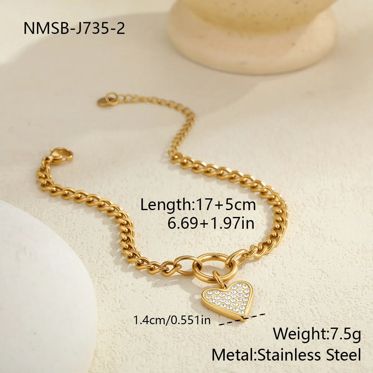 Women's heart shape baroque pearl bracelet with diamond detail in stainless steel 18K electroplated finish