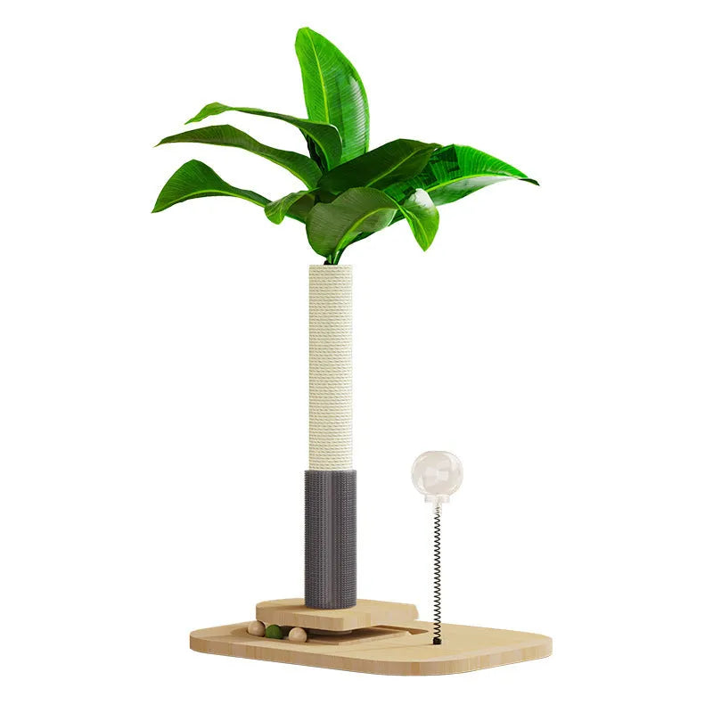 Wooden cat scratching post in canna colour showing vertical pole design