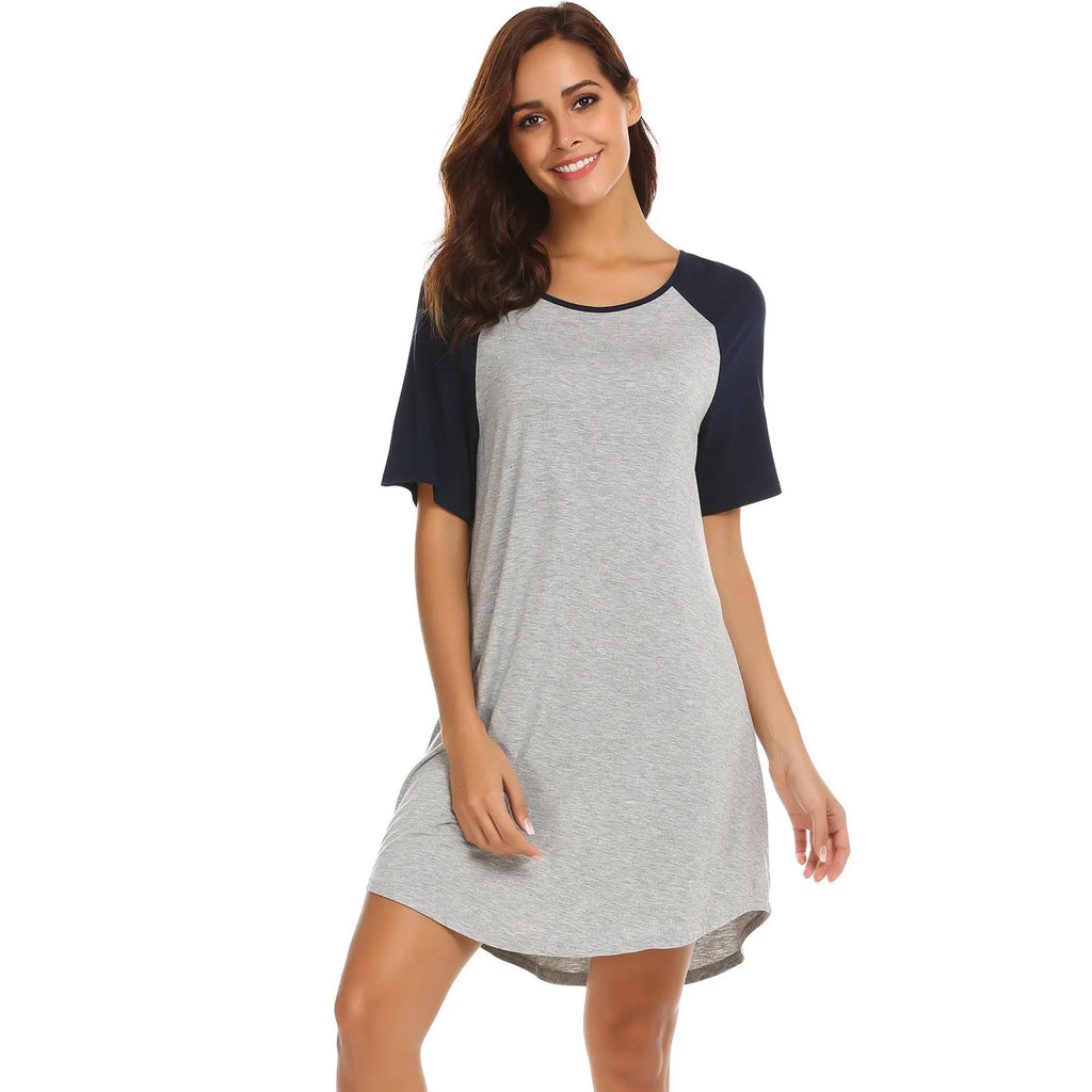 Women's colour contrast patchwork nightdress in double brushed milk silk fabric