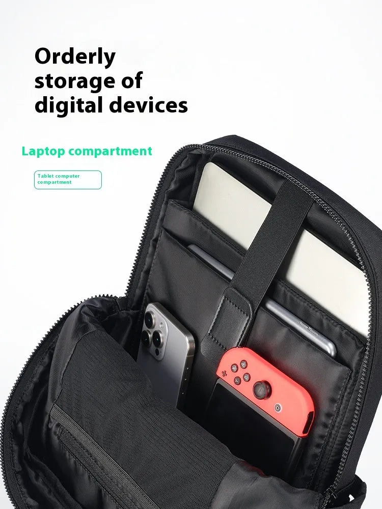 Elegant black Oxford cloth computer backpack with 20-35L capacity shown front view