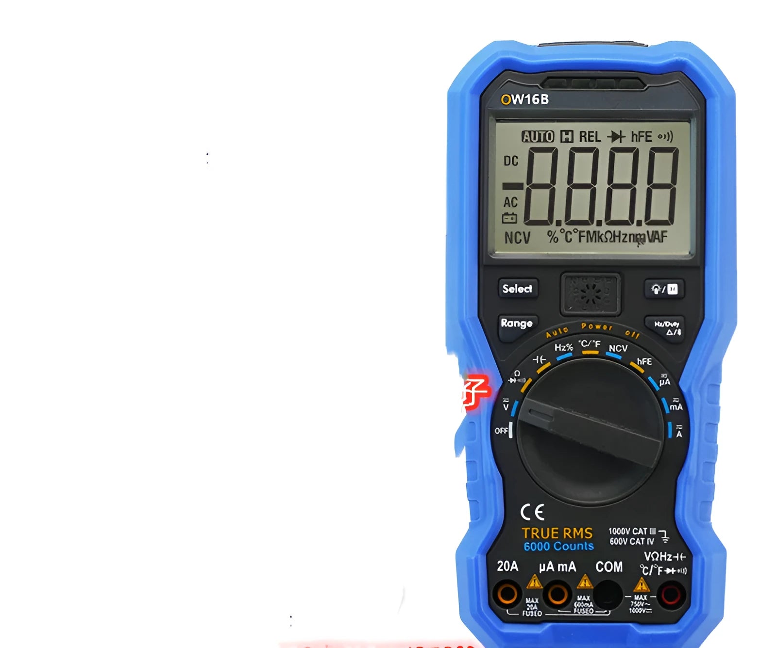 Handheld digital multimeter with NCV voltage sensing and temperature measurement capability