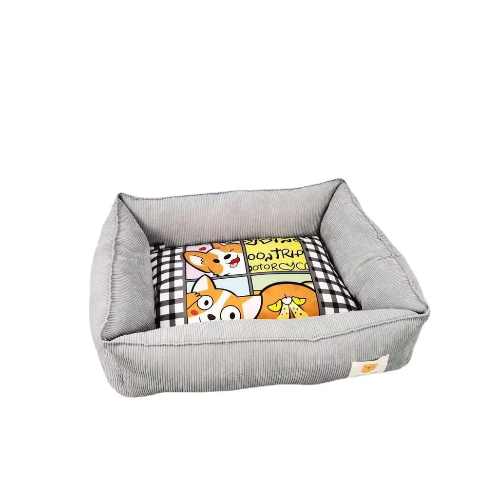 Soft fabric pet winter bed for dogs and cats in light blue colour, showing plush velvet texture.