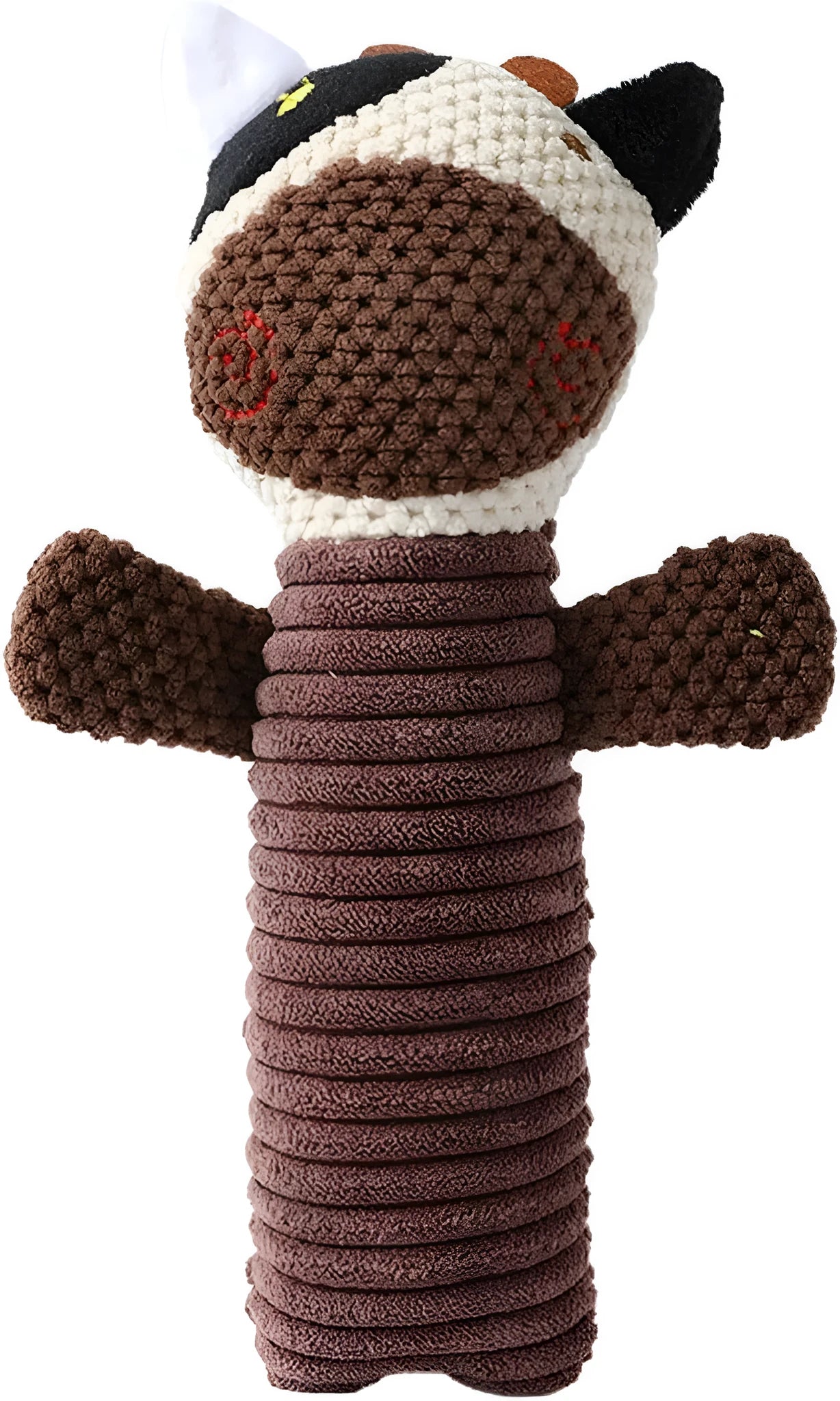Soft plush squeaky dog chew toy in animal shape for dental care and play.