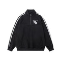 Black American retro style sports hoodie with stand collar and long sleeves