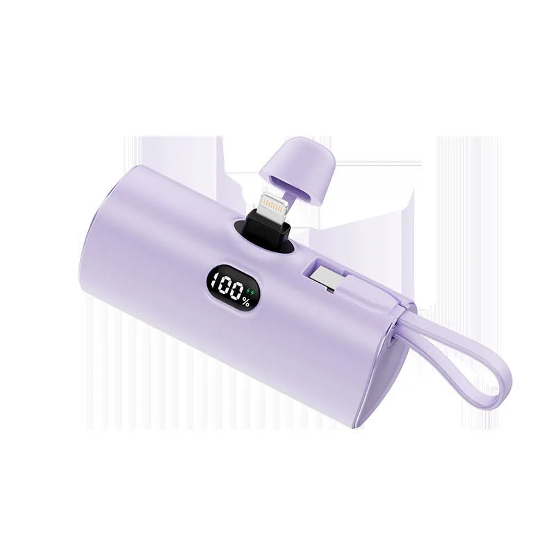 Capsule digital display wireless pocket power bank with built-in plug in multiple colours