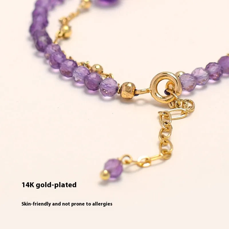 Chinese style amethyst crystal bracelet with diamond-shaped beads and electroplated finish