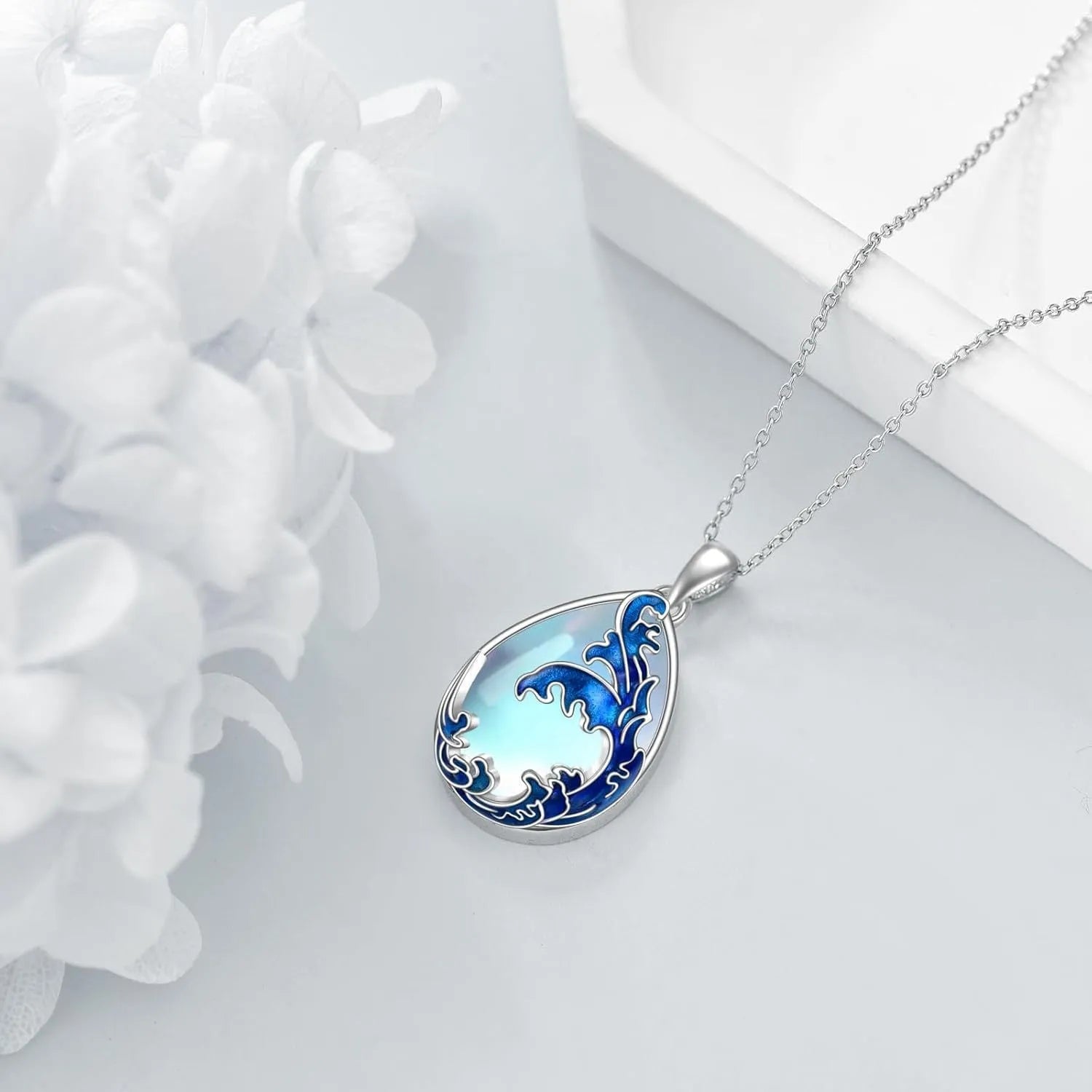 Moonstone blue HAILANG pendant necklace for women featuring alloy heart and love design elements