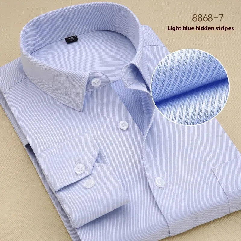 Men's black slim fit long sleeve business shirt with a cardigan-style collar.
