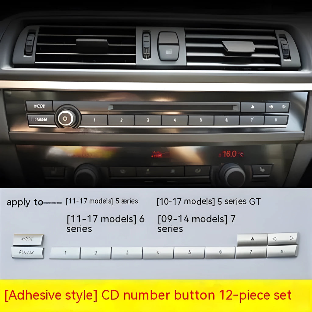 Silver automotive air conditioning control buttons and CD digital button stickers replacement set