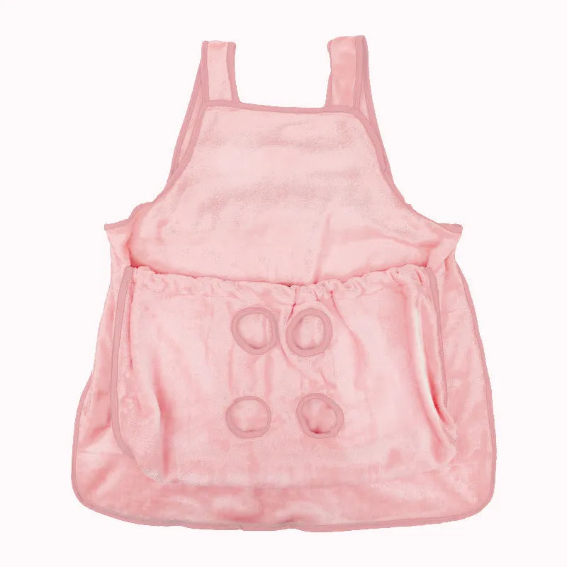 Plush pet carrier apron in beige with adjustable neck strap for small cats and dogs