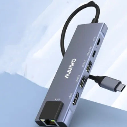 Steam Deck six-in-one aluminium docking station with HDMI, Ethernet, USB ports and a 15cm Type-C cable.