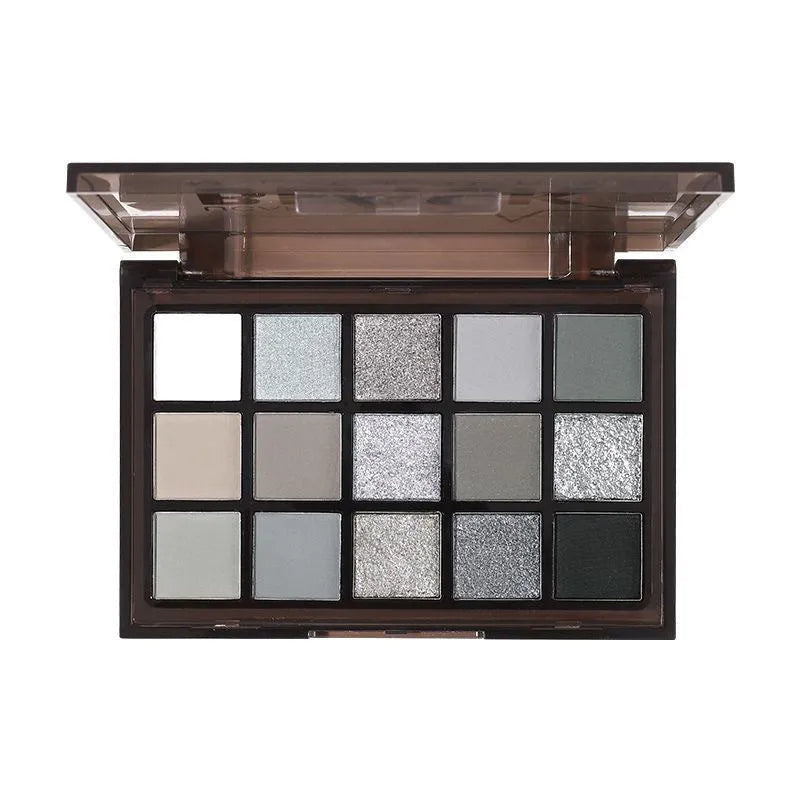 15-colour eye shadow palette with Cos Gray and Smoky Black matte shades for smoky makeup looks