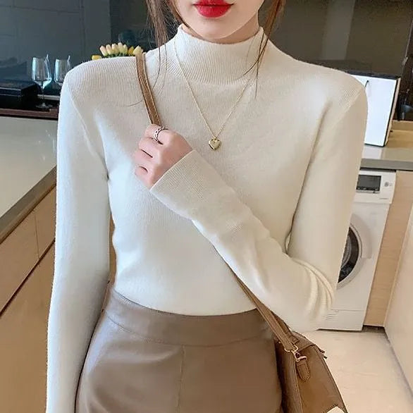 Slim fit long sleeve viscose bottoming shirt in apricot colour on a hanger