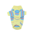 Blue and yellow striped wool dog sweater for small breeds in six sizes