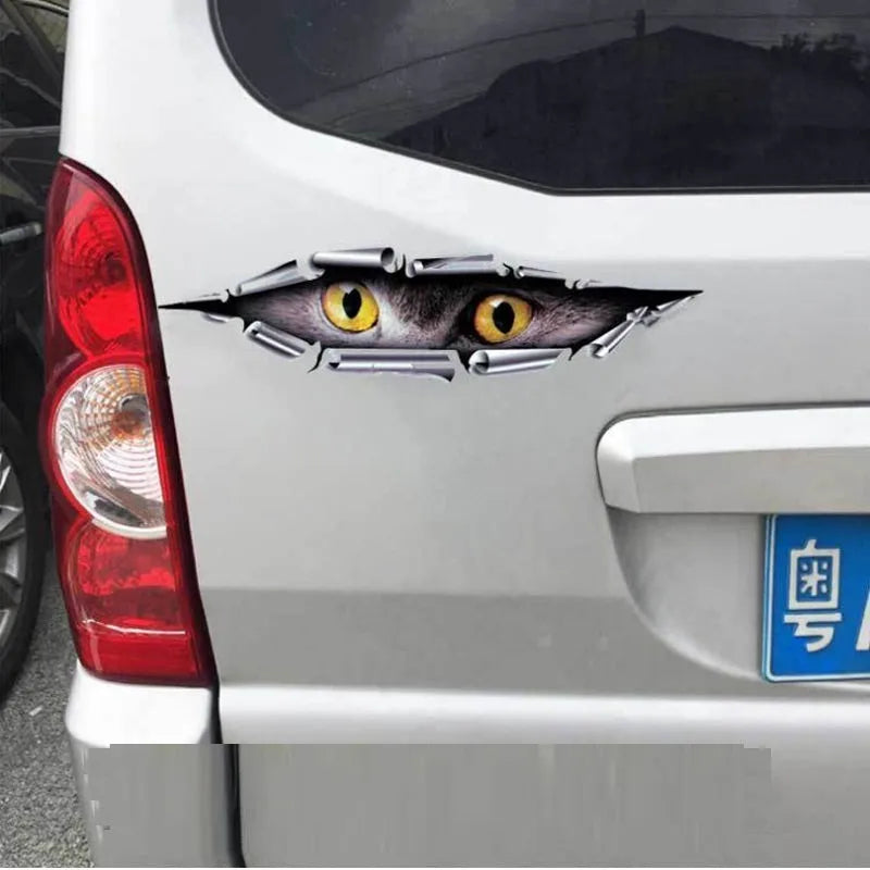 3D Tiger Eye and Eagle Eye car bumper stickers on vehicle door