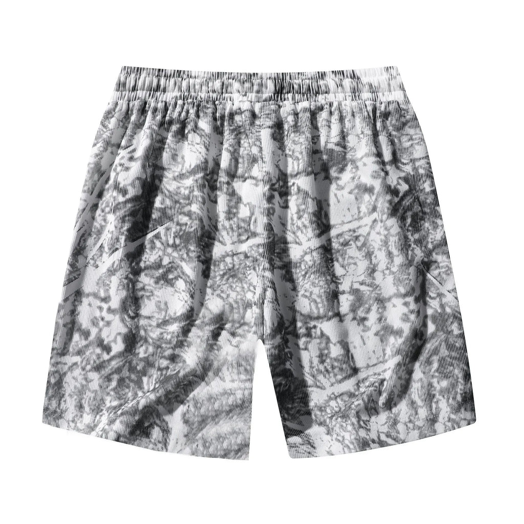 Men's high waist camouflage corduroy athletic shorts in white gray and black colors with straight fit design