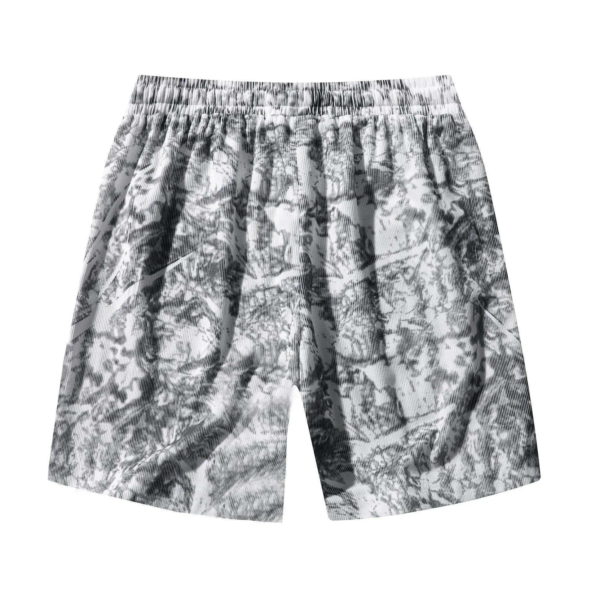 Men's high waist camouflage corduroy athletic shorts in white gray and black colors with straight fit design