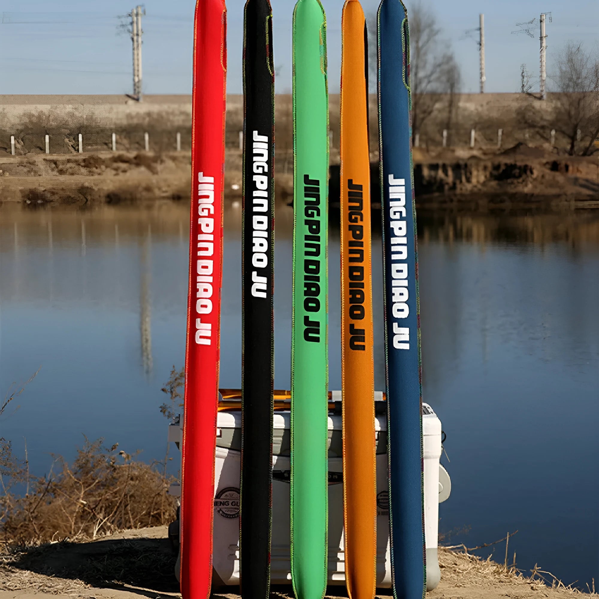 Cotton telescopic fishing rod bag with drawstring closure in multiple colour options.