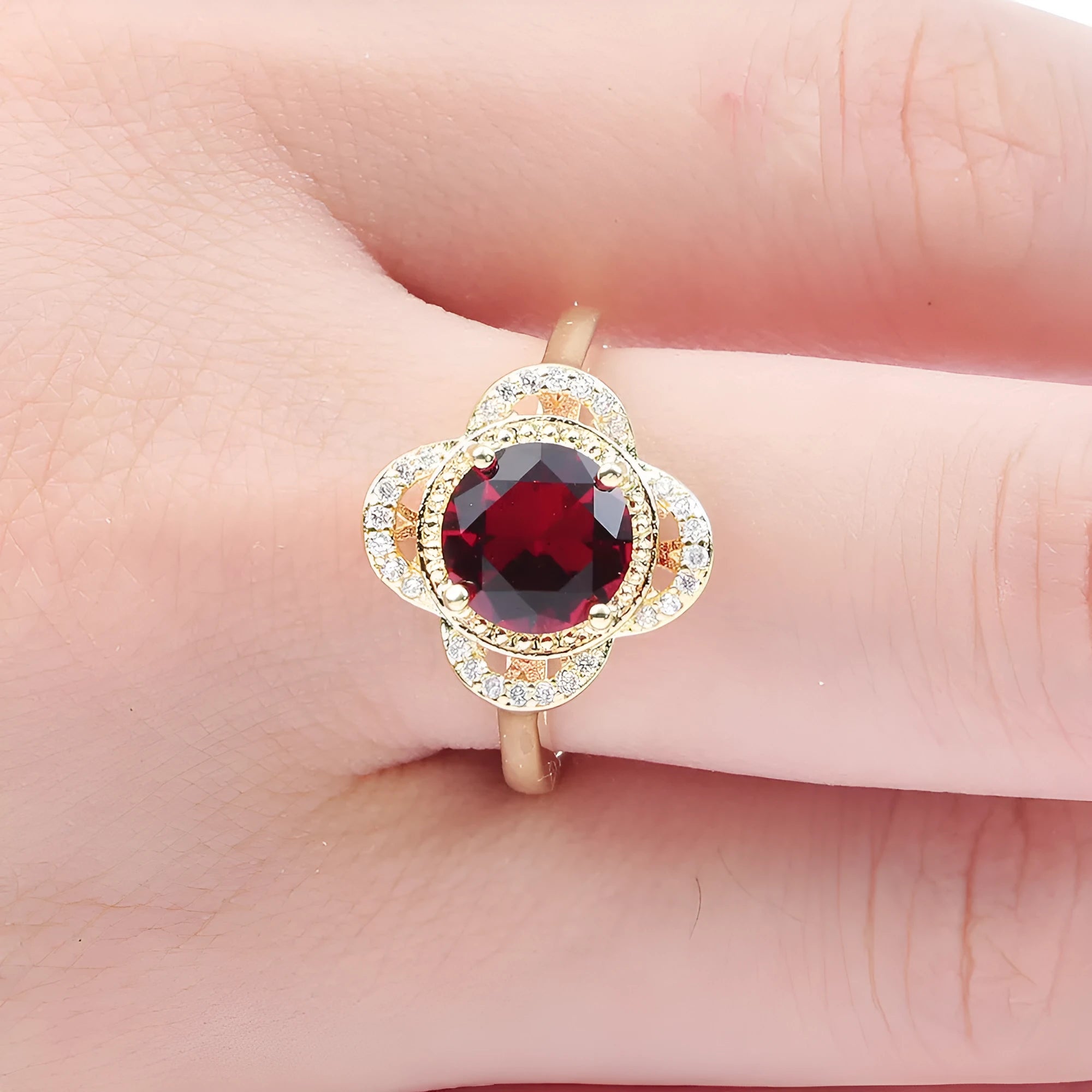 Copper fruit-shaped ring with zircon stones in electroplated finish, sizes 7, 8 and 9