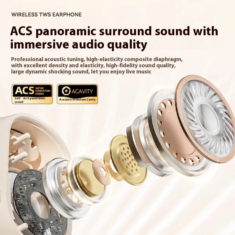 Wireless ear-mounted headphones with digital display screen in three colours