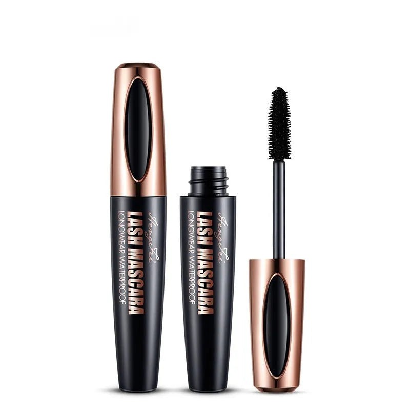 Black waterproof mascara tube with thick curling brush applicator