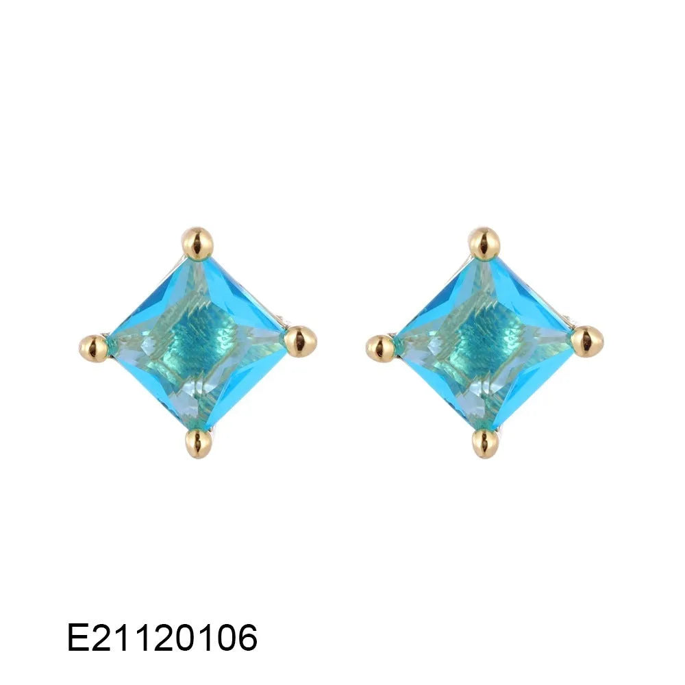 Gold-plated drop-shaped earrings with pear elements and candy-coloured zircon stones