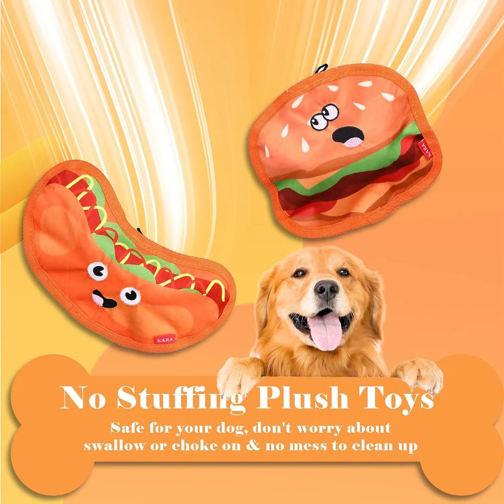Crinkle and squeak dog toy in hamburger shape for interactive chew play