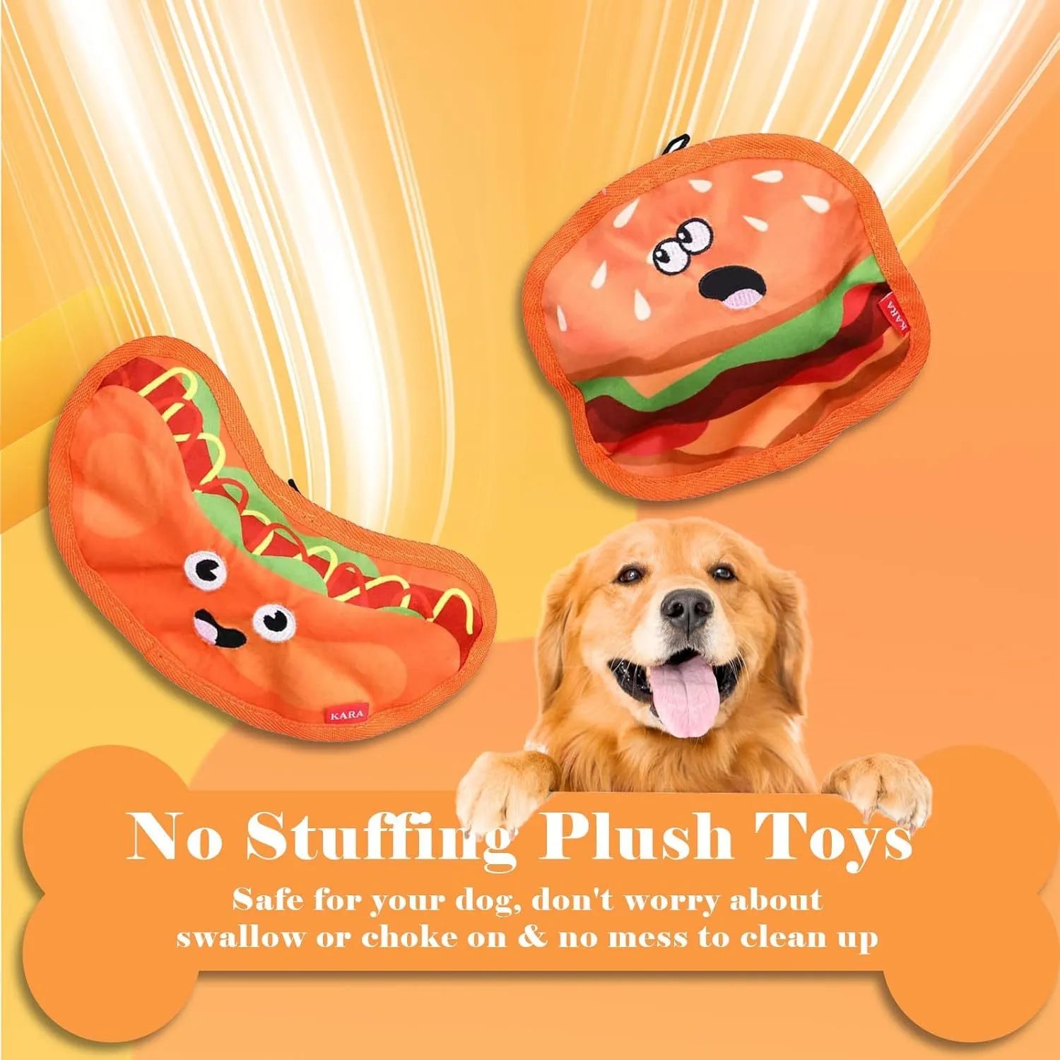 Crinkle and squeak dog toy in hamburger shape for interactive chew play