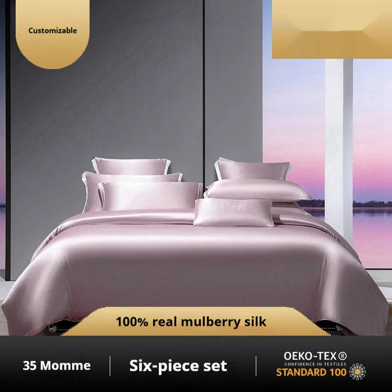 Silk four-piece quilt cover set in solid colour light luxury styling