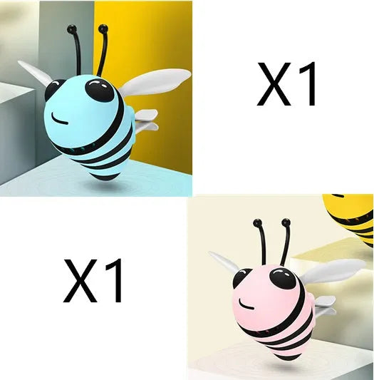 Little bee shaped car vent clip in yellow with metal alloy perfume seat and solid fragrance tablet
