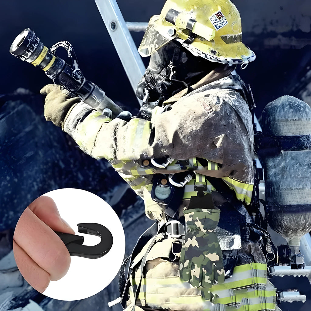Fluorescent green metal gloves safety clip with reflective elements and buckle, shown as a single unit.