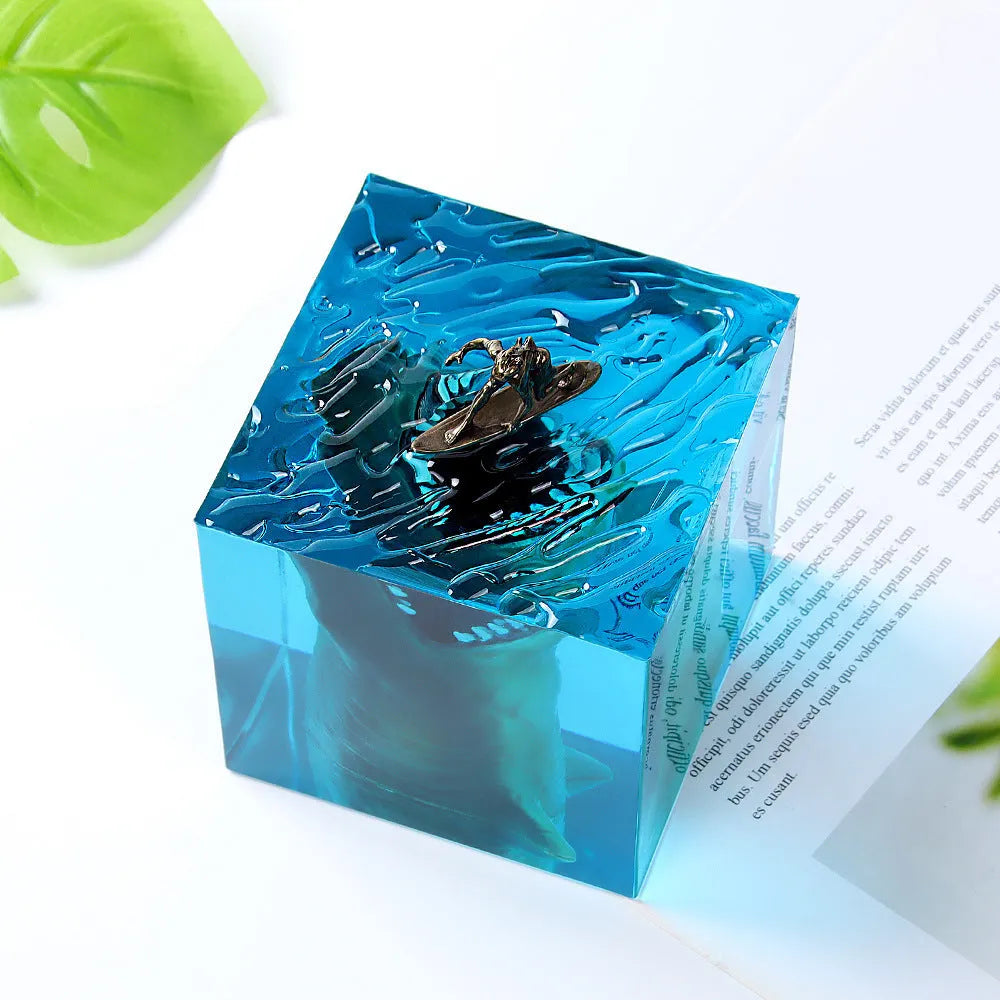 Shark surfer resin night light ornament with crystal glue finish in 5cm or 8cm size
