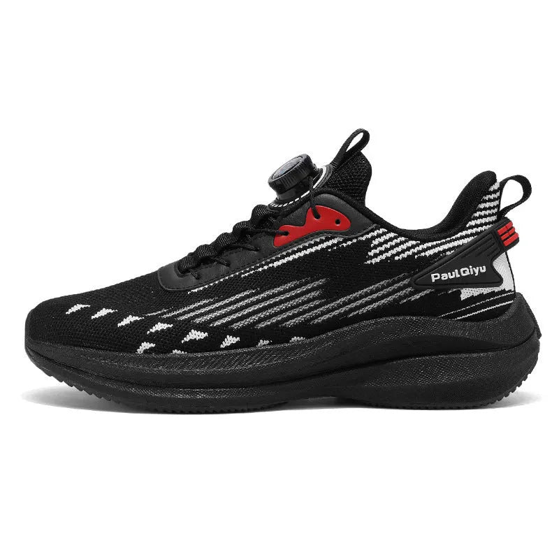 Men's white green rotating buckle Fly-kit mesh sports running shoes with TPU popcorn sole