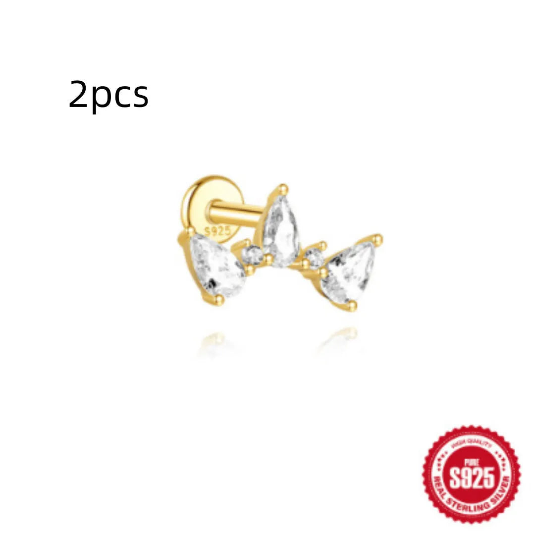 S925 sterling silver water drop earrings with a flat spiral geometric design in a gold tone.